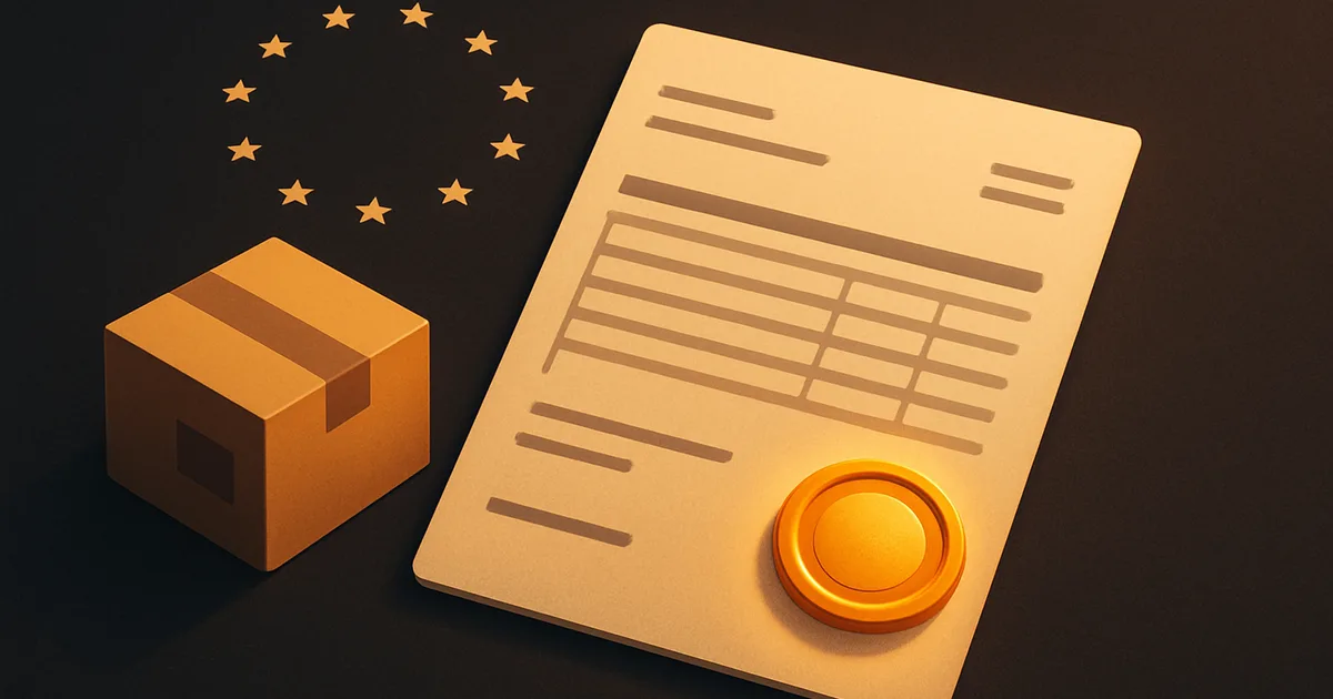 Documenti fiscali e una fattura Amazon con un timbro ambra, a rappresentare gli adempimenti IVA del venditore