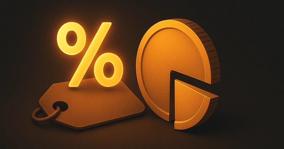 Una percentuale ambra trattenuta da un prezzo di vendita, a rappresentare la referral fee Amazon